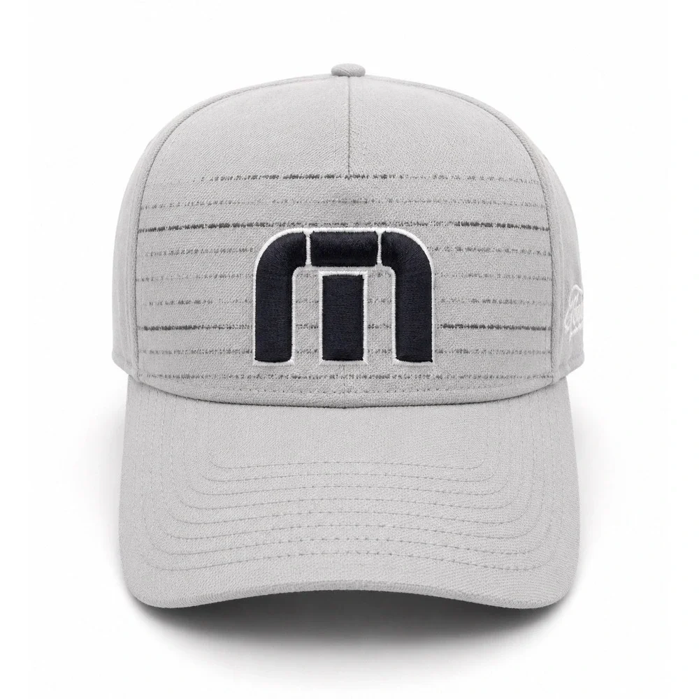 TravisMathew Mens Gray Flexfit 110 Snapback Golf Hat Strata Networks Logo